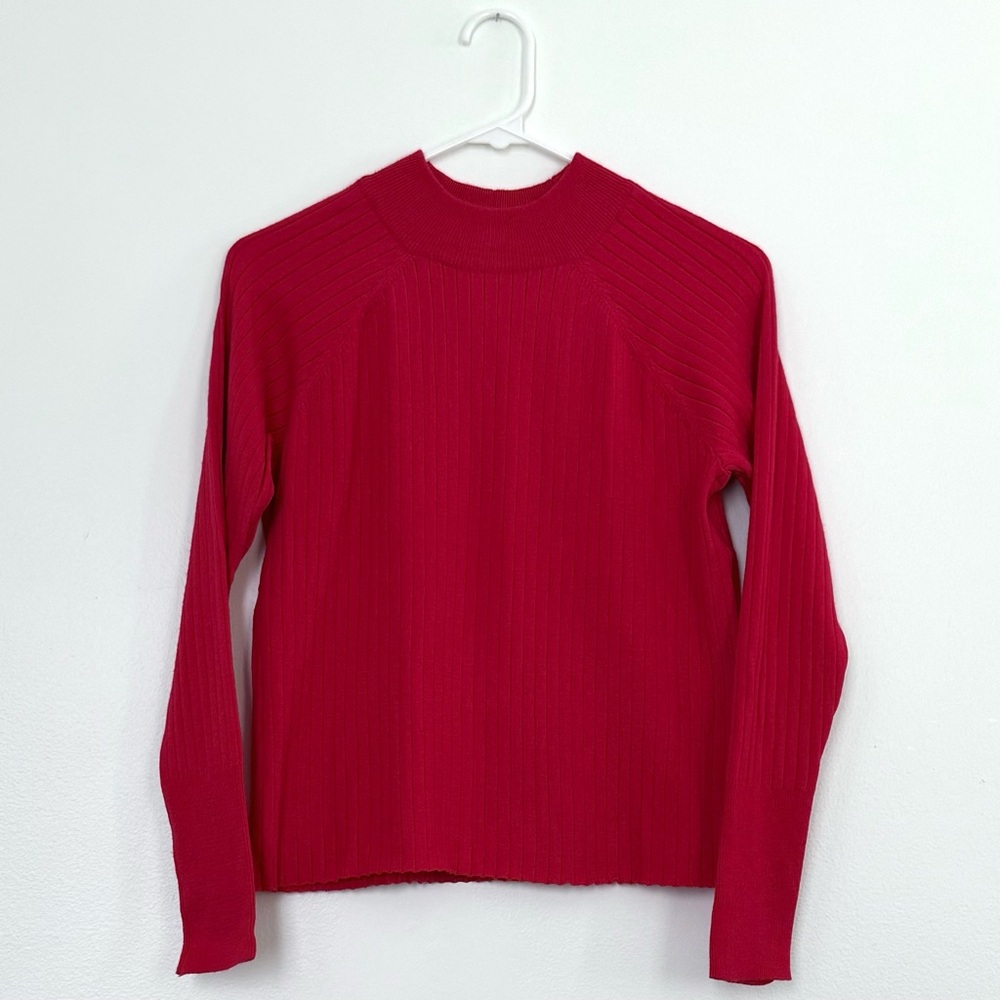 Cyrus Red Crew Neck Long Sleeve Sweater with Gold Accent Buttons Down Back
